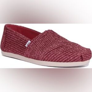 TOMS 9 Women's Alpargata Glitter Rib Knit Slip-On shoes Cabernet metallic red